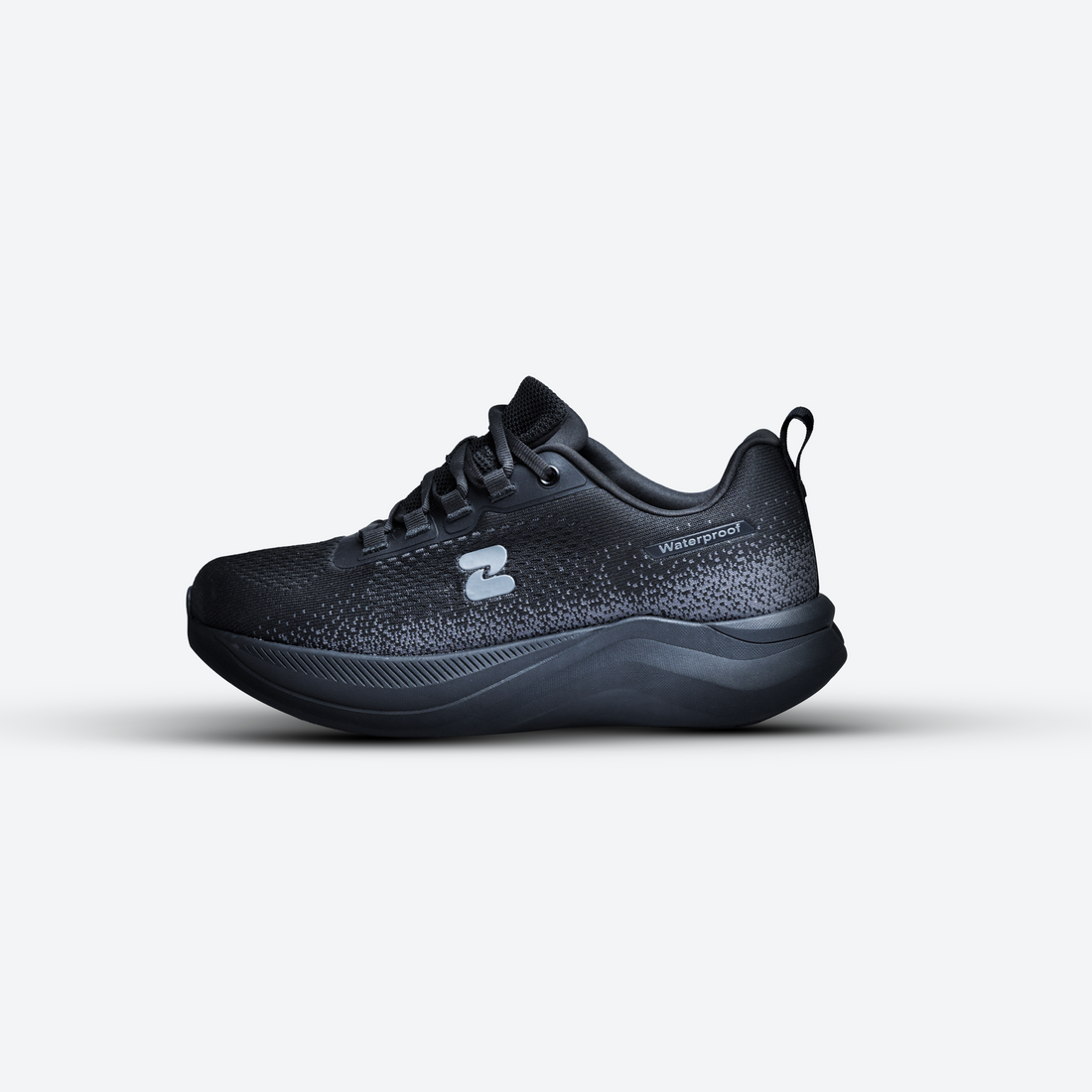 Black waterproof knit sneaker with a breathable upper